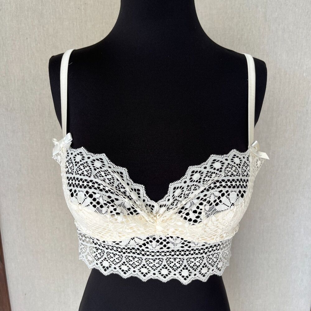 Agent Provocateur Stone White Bra 36B Ivory Bridal Push Up Padded Lace Bra